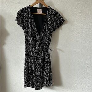 Harper Black and White Wrap Dress with Flutter Sleeves size M